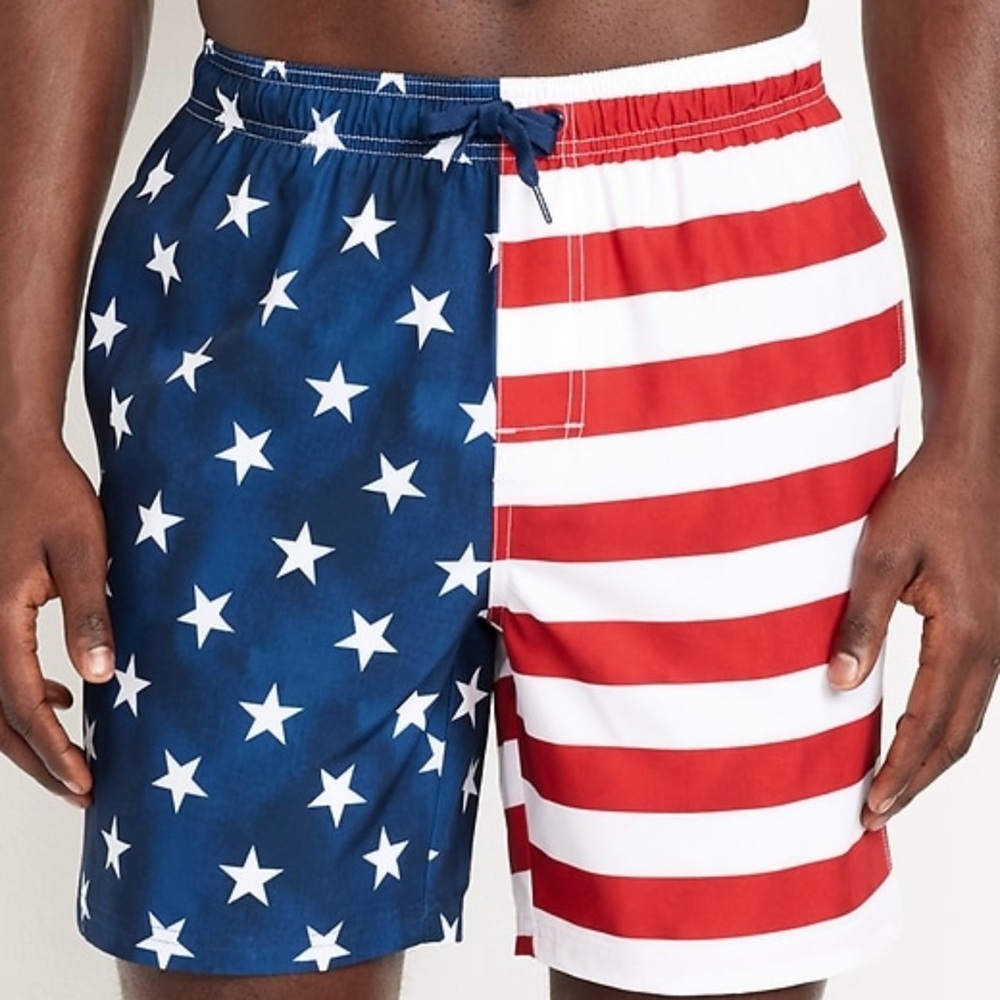 Old Navy Red and White Swim Trunks with Patriotic Flair